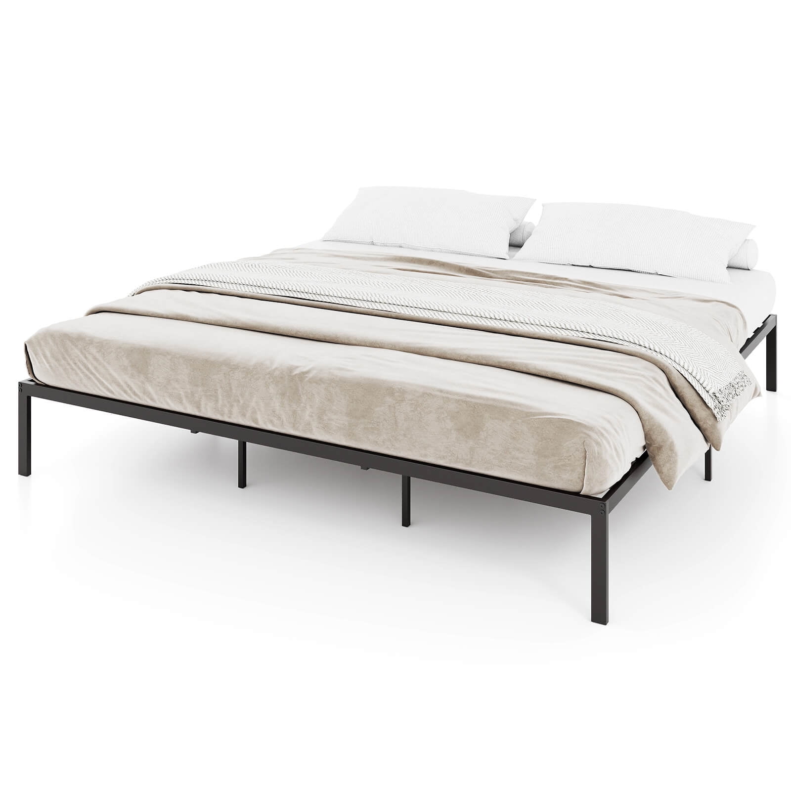 Infans King Size Metal Bed Frame  Heavy Duty Support Slats Mattress Foundation