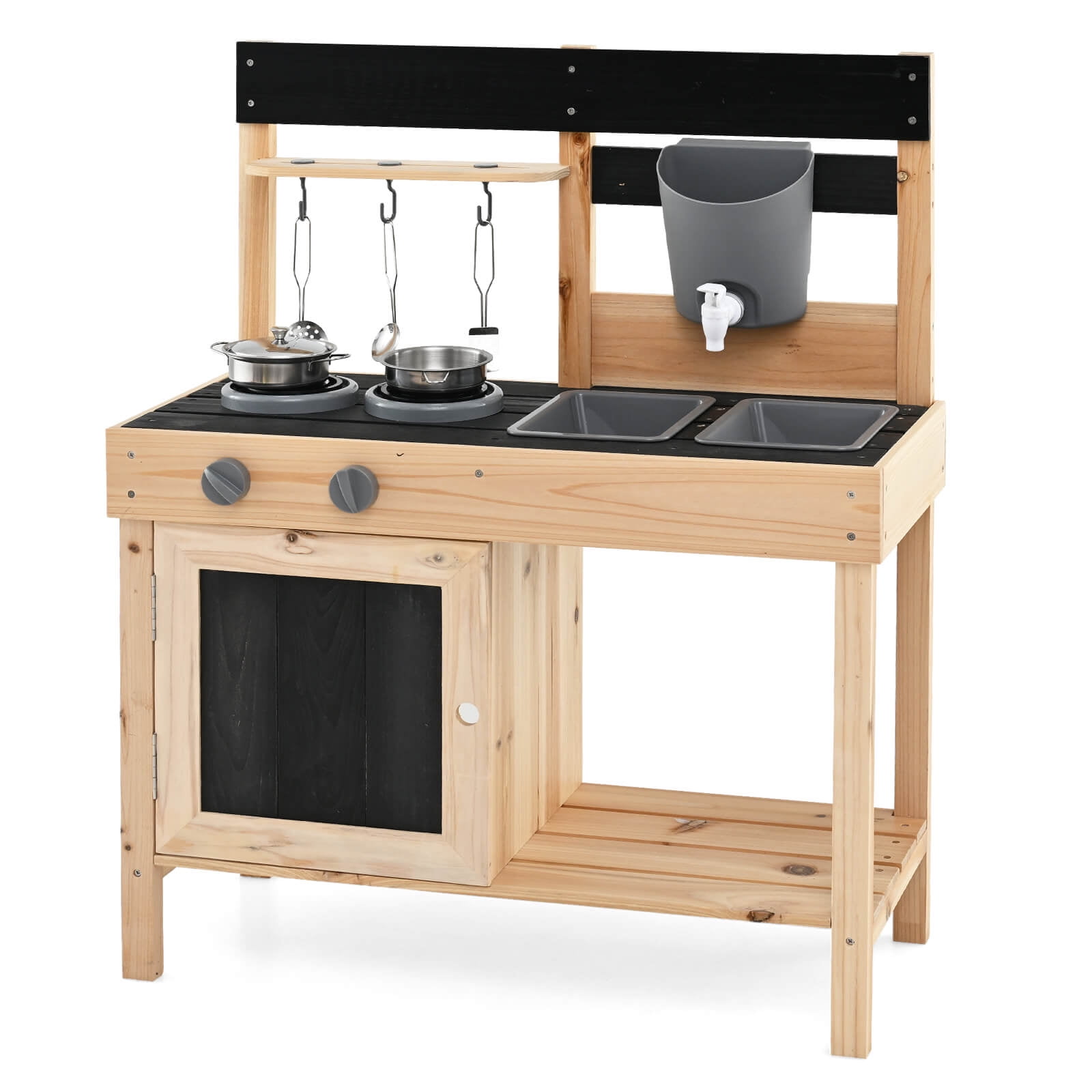 Infans Mud Kitchen Playset Outdoor Kids Pretend Play Kitchen w/2 Removable Sinks Faucet