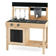 Infans Mud Kitchen Playset Outdoor Kids Pretend Play Kitchen w/2 Removable Sinks Faucet