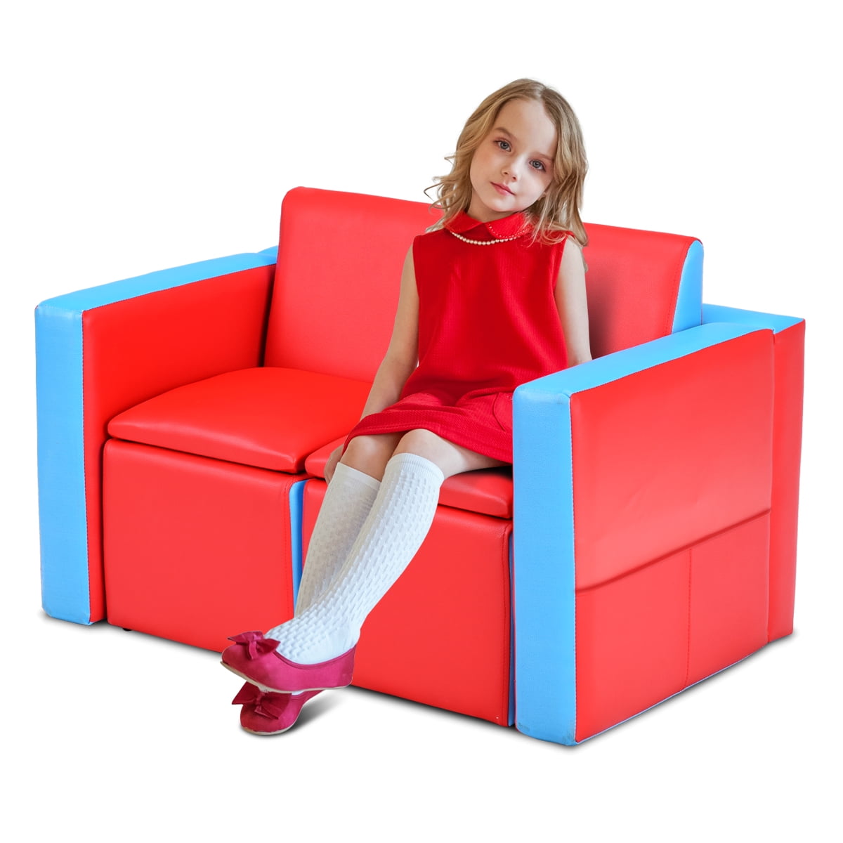 Infans 2-in-1 Kids Sofa Table Chair Set, Couch Storage Box Furniture ...