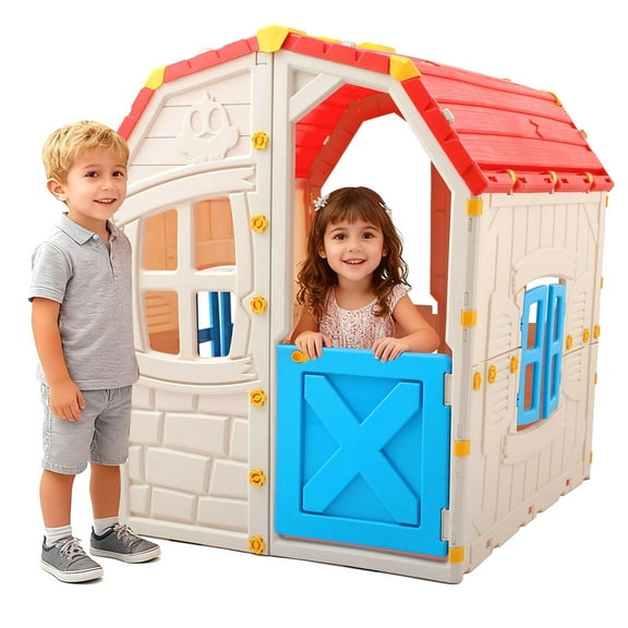 Infans Outdoor Kids Playhouse w/Openable Door Windows for Home Backyard for Ages 2+
