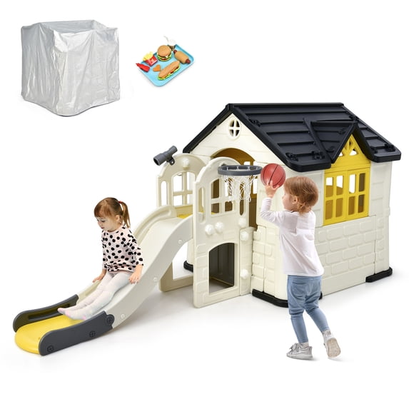 Infans Outdoor Play house and Slide Set for Kids w/ 7 PCS Toy Set & Waterproof Cover