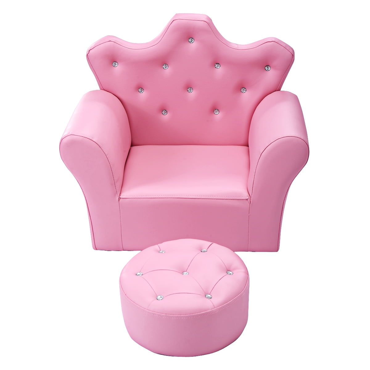Pink Faux Leather Princess Armchair with Ottoman