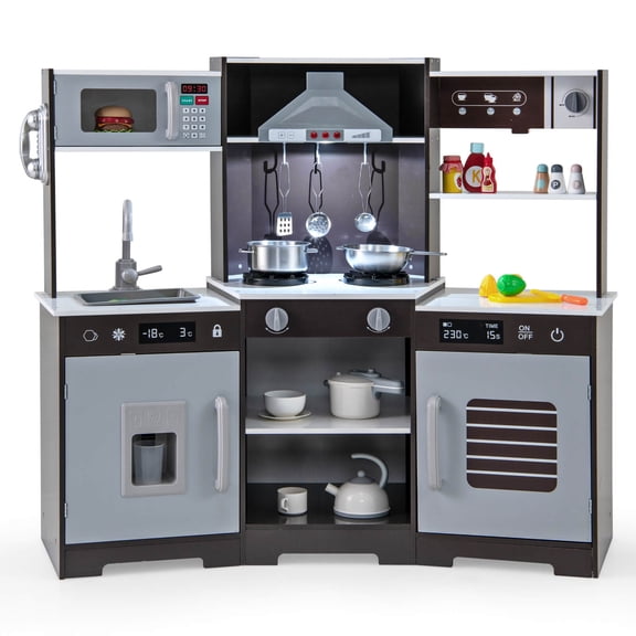 Infans Pretend Play Kitchen for Kids Toddler Aged 3+ Wooden Toy Set w/ Range Hood