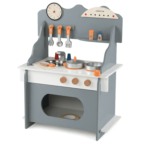Infans Pretend Play Toy Kitchen Set w/Clock, Stove, Spice Rack, Faucet & Sink & Oven