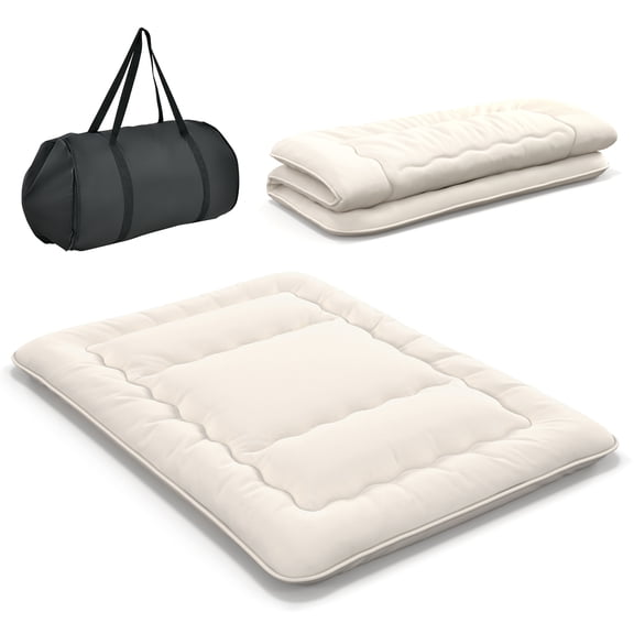Infans Queen Futon Mattress Japanese Floor Sleeping Pad Washable Cover Carry Bag Beige