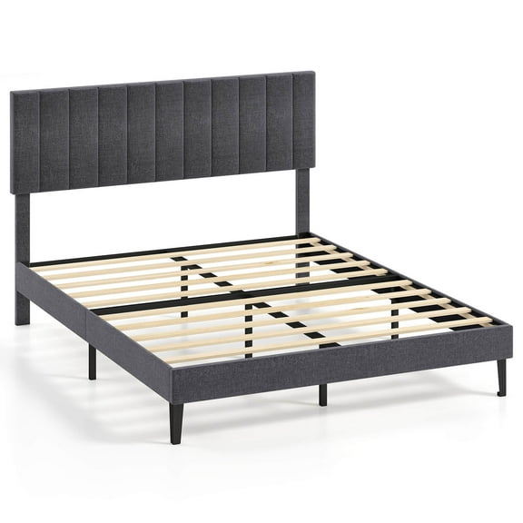 Infans Queen Size Bed Frame w/Height Adjustable Vertical Channel Headboard, Noise Free
