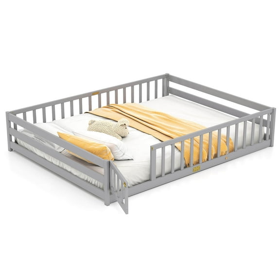 Infans Queen Size Floor Bed w/Full Length Safety Guardrails & Door for Boys, Girls