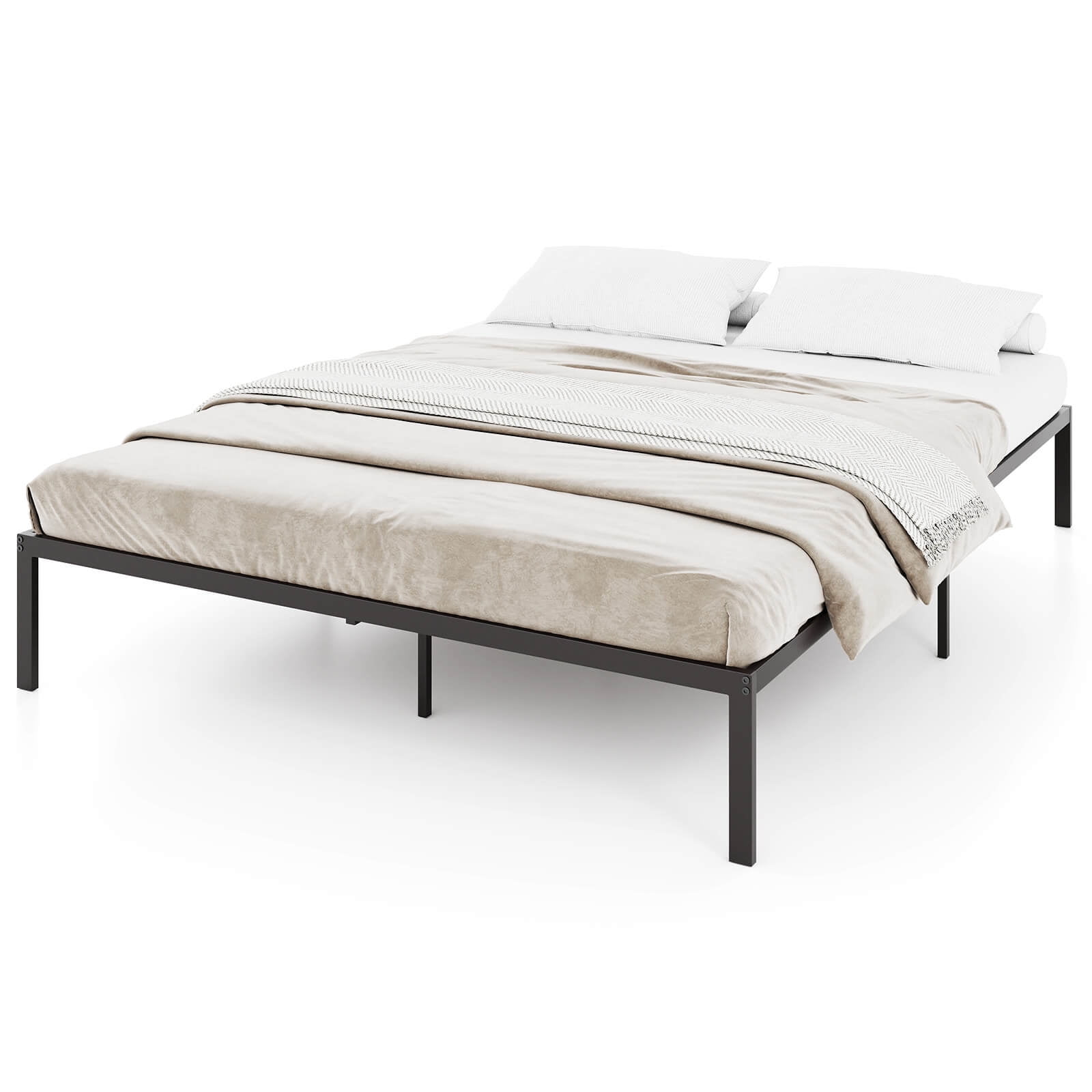 Infans Queen Size Metal Bed Frame  Heavy Duty Support Slats Mattress Foundation