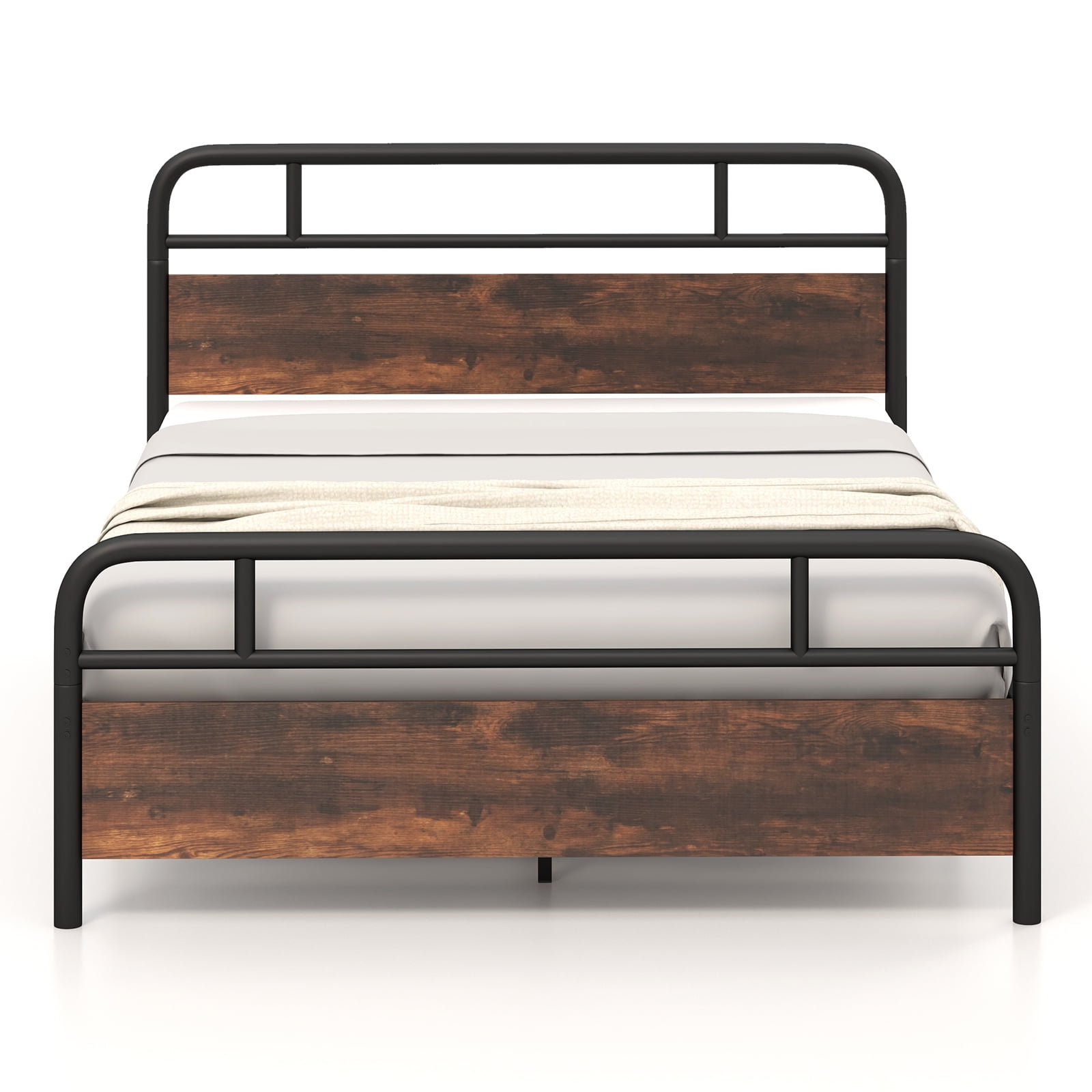 Infans Queen Size Metal Platform Bed Frame Industrial Headboard Mattress Foundation