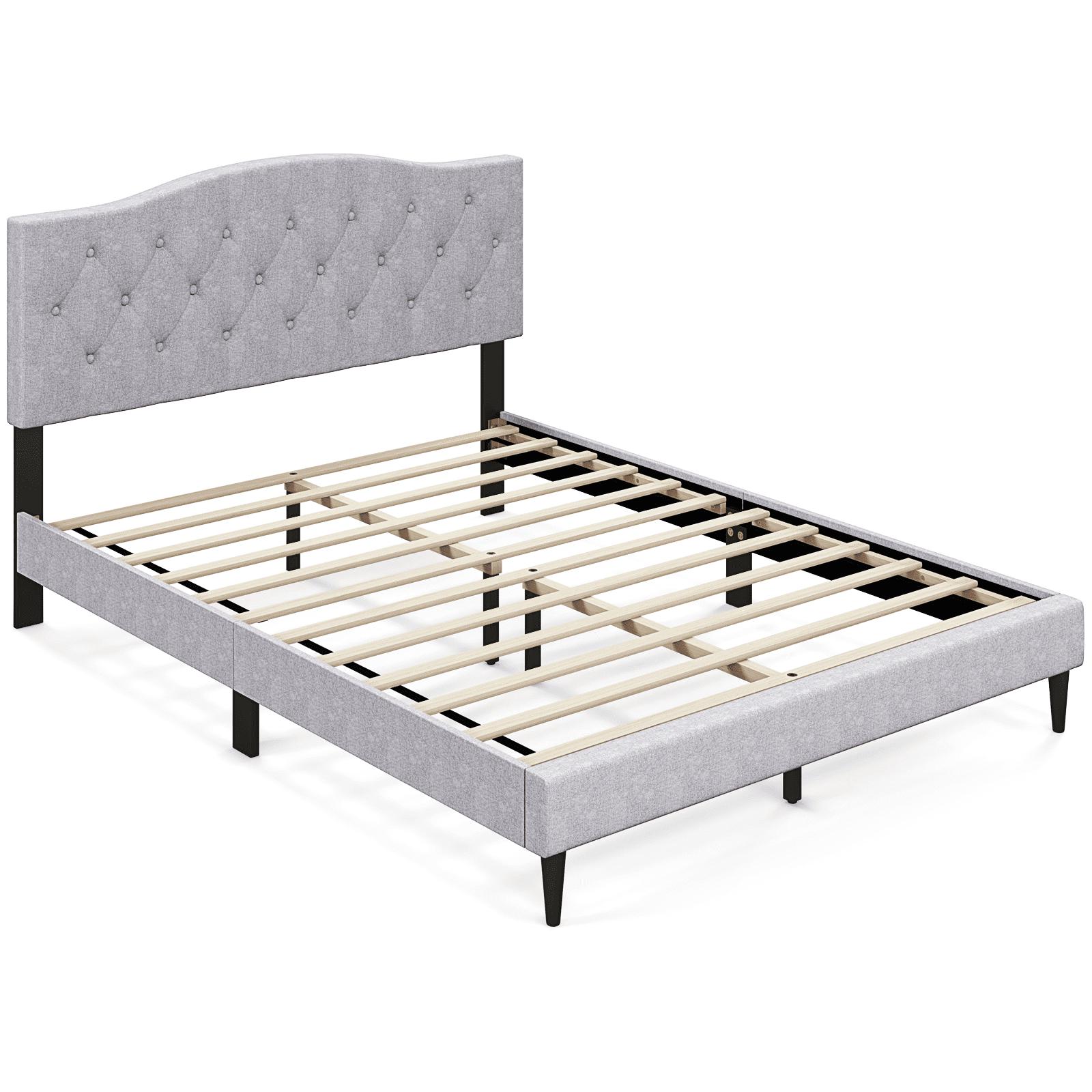 Infans Queen Size Upholstered Platform Bed Linen Bed Frame w/ Button Tufted Headboard