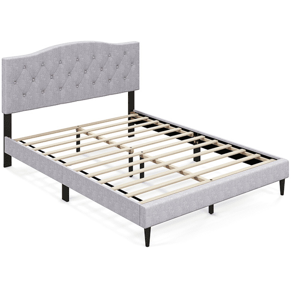 Infans Queen Size Upholstered Platform Bed Linen Bed Frame w/ Button Tufted Headboard