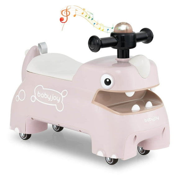 Infans Ride on Toy Baby Dinosaur Sliding Car w/ 4 Universal Casters Under-Seat Storage