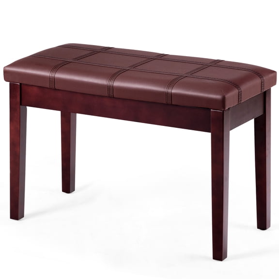 Infans Solid Wood PU Leather Piano Bench Padded Double Duet Keyboard Seat Storage Brown