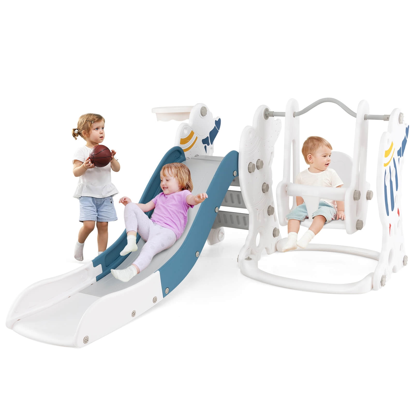 Infans Toddler Slide and Swing Set 4-in-1 Indoor Playground with Extended Slide & Swing
