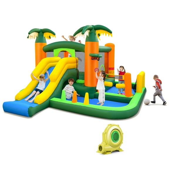 Infans Tropical Inflatable Bounce Castle, 8-in-1 Giant Jumping House w/950W Blower