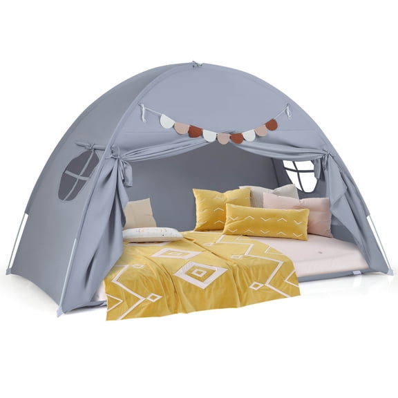 Infans Twin Full Size Bed Tent w/2 Windows, Flags for Boys & Girls Aged 3+ Years Old