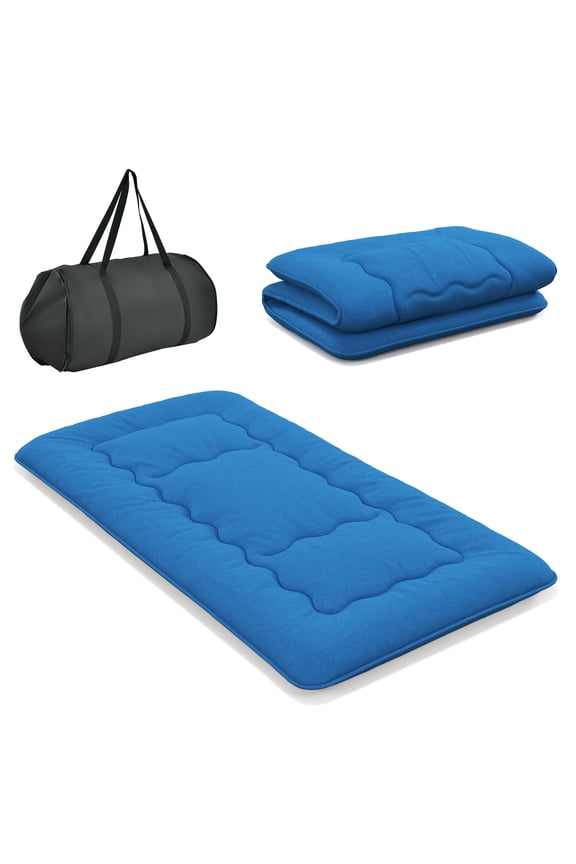 Twin Futon Mattress Japanese Floor Sleeping Pad Washable Cover Carry Bag Blue