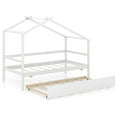 Infans Twin House Bed with Trundle with Roof and Fence Rails Wooden