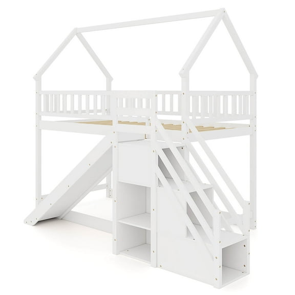 Infans Twin Over Twin Bunk Bed with Slide & Staircase with Storage Compartments