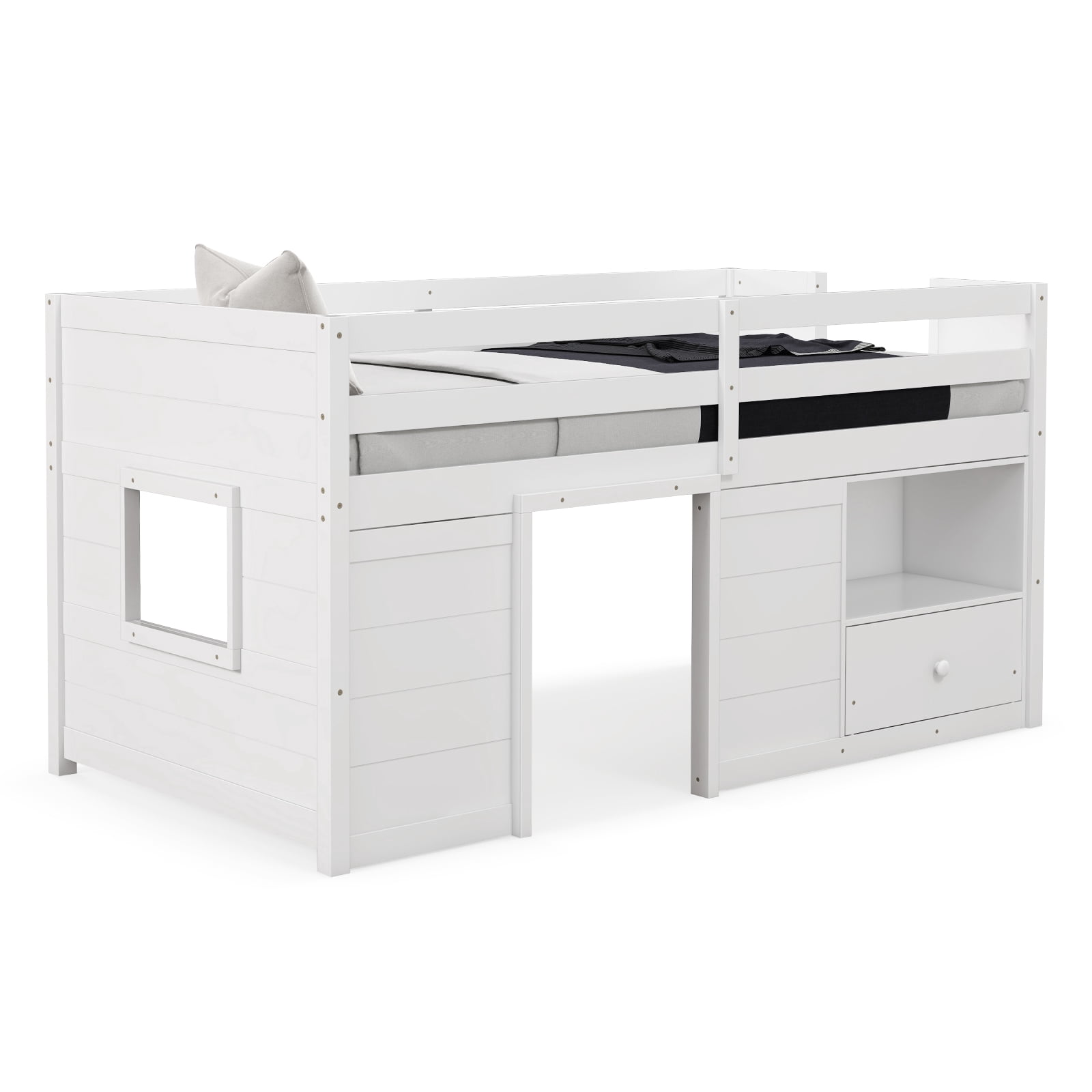 Infans Twin Size Low Loft Bed with Storage Drawer Activity Center Solid ...