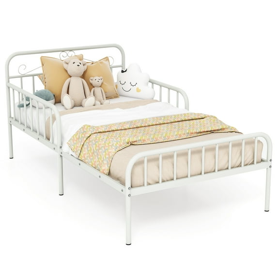 Infans Twin Size Metal Bed Frame Modern Platform Bed with Safety Guardrails Headboard