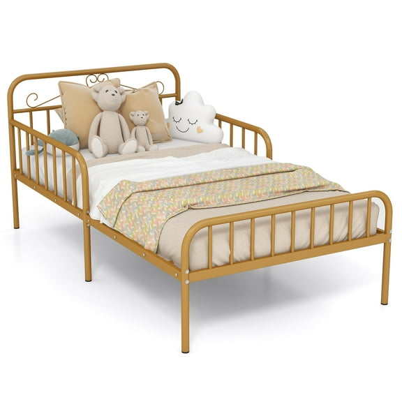 Infans Twin Size Metal Bed Frame Modern Platform Bed with Safety Guardrails Headboard