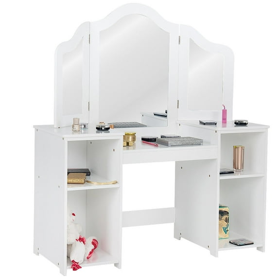 Infans Vanity Table Set Makeup Dressing Kids Girls Study Table Tri Folding Mirror