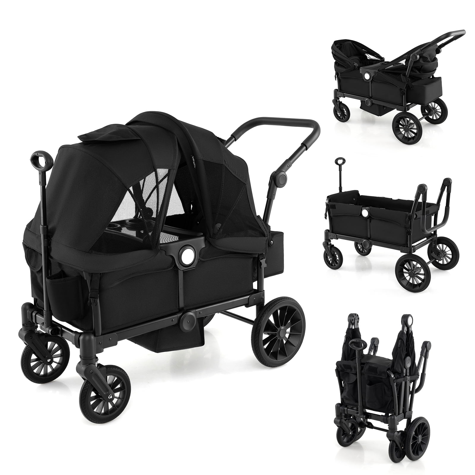 Infans Wagon Stroller for 2 Kids Push Pull Double Stroller with Adjustable Handle