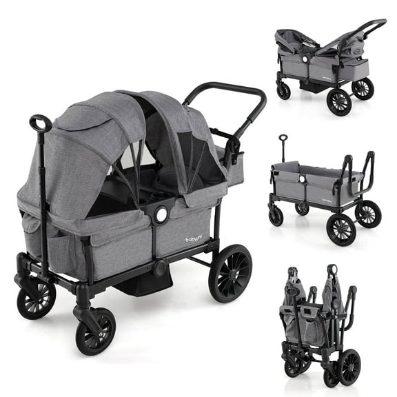 Infans Wagon Stroller for 2 Kids Push Pull Double Stroller with Adjustable Handle