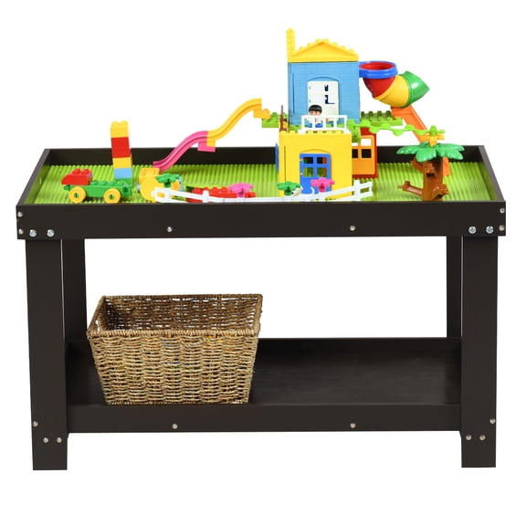 Infans Patented Wood Kids Activity Play Table Block Table Multifunction W/Storage Espresso
