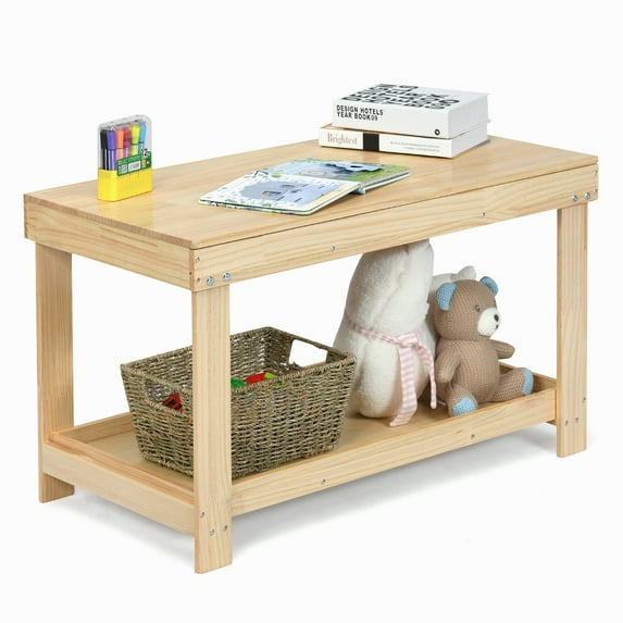 Infans Patented Wood Kids Activity Play Table Block Table Multifunction W/Storage Natural