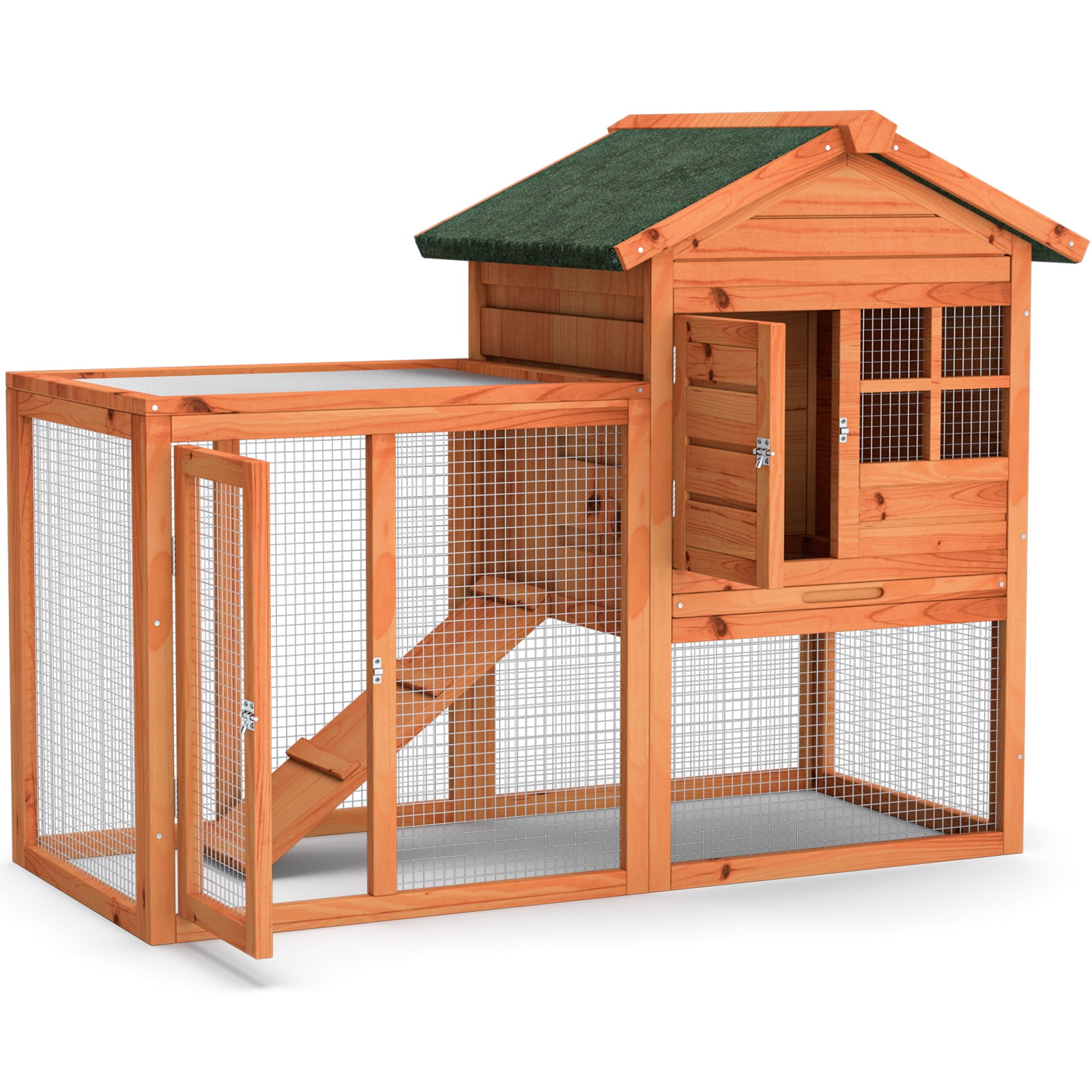 Infans Wooden Chicken Coop 2-Story Rabbit Hutch Indoor Outdoor Use