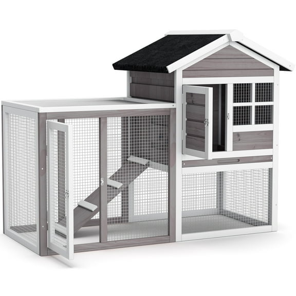 Infans Wooden Chicken Coop 2-Story Rabbit Hutch Indoor Outdoor Use