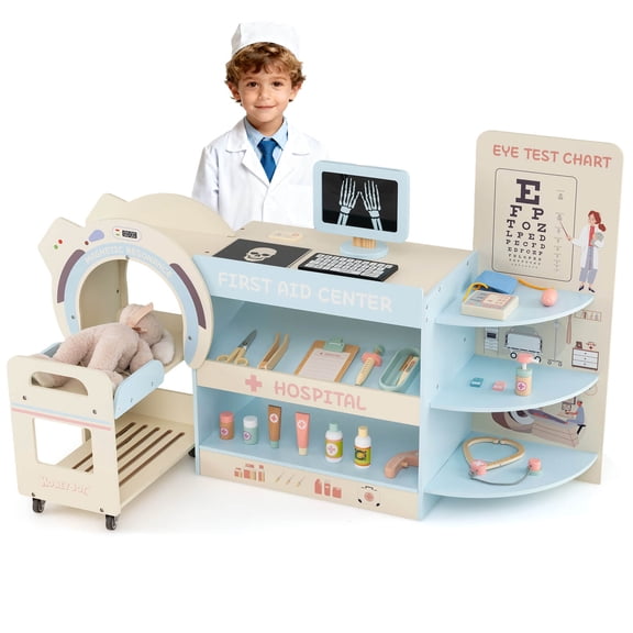 Infans Wooden Doctor Play Set for Kids Pretend Play Doctor Kit with Toy CT Machine