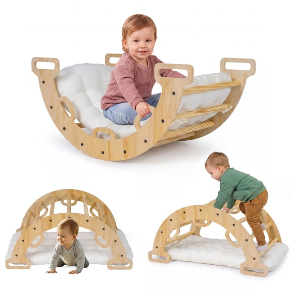 Infans Wooden Rocking Climbing Arch w/Cushion 3-in-1 Montessori Kids Climber Rocker