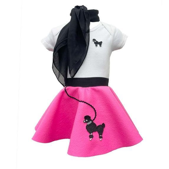 Hip Hop 50’s Shop Baby/Infant Girls 3 Piece Poodle Skirt Costume Set (12 Month Hot Pink)