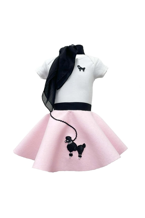 Hip Hop 50’s Shop Baby/Infant Girls 3 Piece Poodle Skirt Costume Set (12 Month Light Pink)
