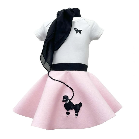 Hip Hop 50’s Shop Baby/Infant Girls 3 Piece Poodle Skirt Costume Set (6 Month Light Pink)