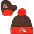 thumbnail image 1 of Infant '47 Brown/Orange Cleveland Browns Bam Bam Cuffed Knit Hat with Pom & Mittens Set, 1 of 1