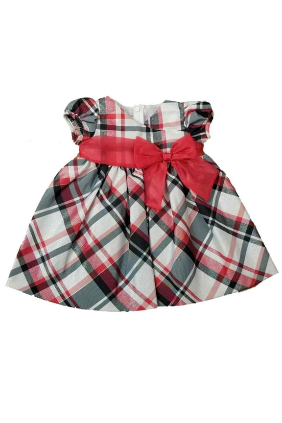 Infant Babe Girls Red Plaid Bow Christmas Holiday Party Dress Fancy 24M