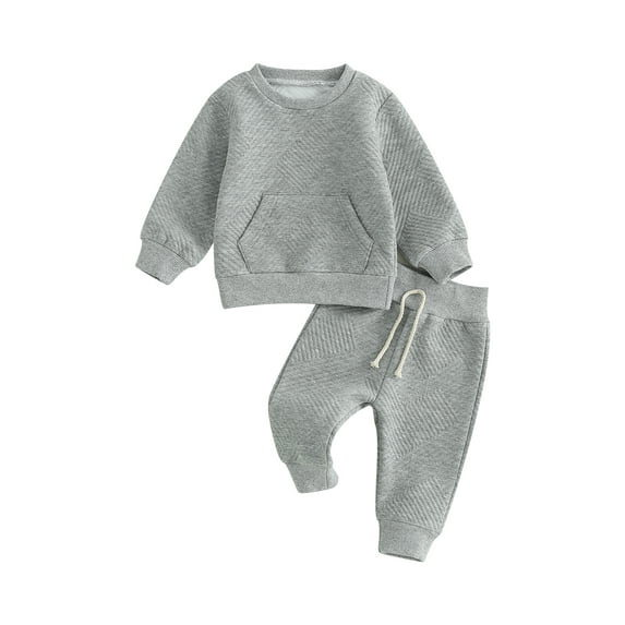 Infant Baby 2Pcs Fall Outfits Long Sleeve Front Pocket Textured Tops and Trousers Set