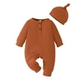thumbnail image 1 of Infant Baby 2Pcs Fall Outfits Long Sleeve Round Neck Button Up Jumpsuit with Hat Set, 1 of 8
