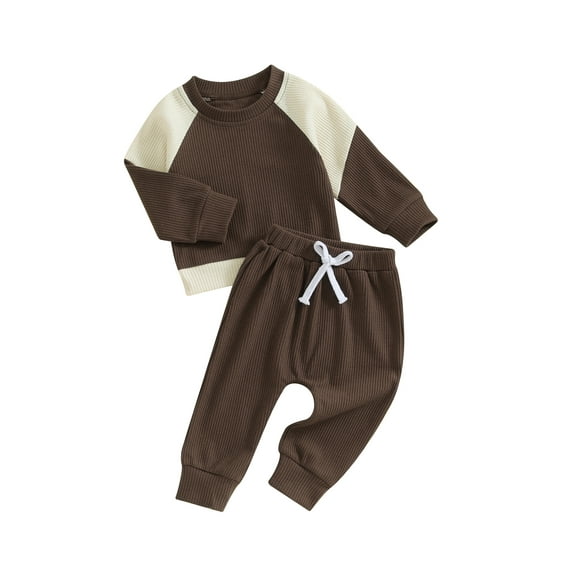 Infant Baby 2Pcs Spring Outfits Long Sleeve Contrast Color Sweatshirt and Pants Set