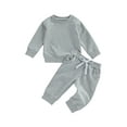 thumbnail image 1 of Infant Baby Boy 2 Piece Outfits Solid Color Long Sleeve Sweatshirt and Elastic Pants Fall Tracksuit, 1 of 7