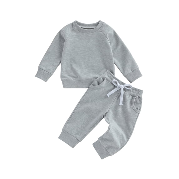 Infant Baby Boy 2 Piece Outfits Solid Color Long Sleeve Sweatshirt and Elastic Pants Fall Tracksuit