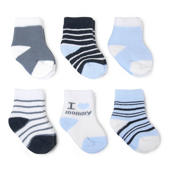 Infant Baby Boy 6 Pack 'I Love Mommy' Crew Socks, 0-6M