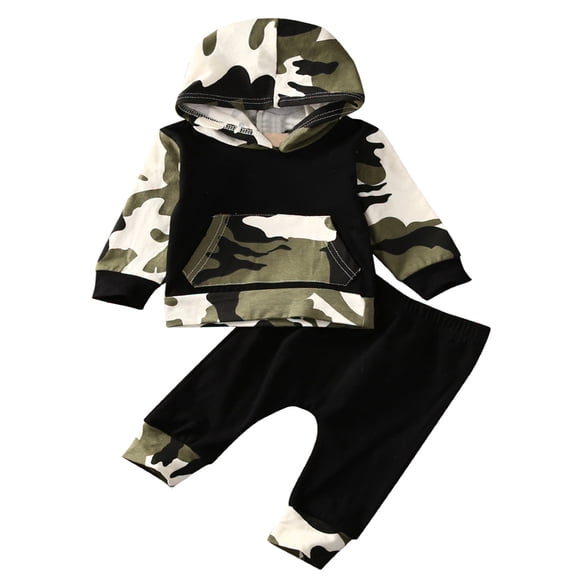 Infant Baby Boy Camouflage Hoodie Top with Front Pocket and Pants 2pcs Outfits (100/12-18 Months)
