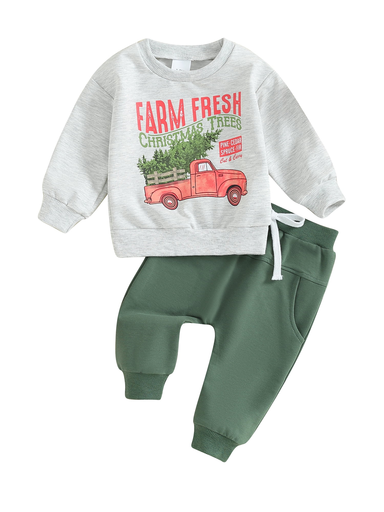 Infant Baby Boy Christmas Outfit Pickup Truck Christmas Tree