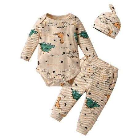 Infant Baby Boy Clothes Animal Style Long Sleeve Romper + Pants + Hat 3PCS Outfits Set White
